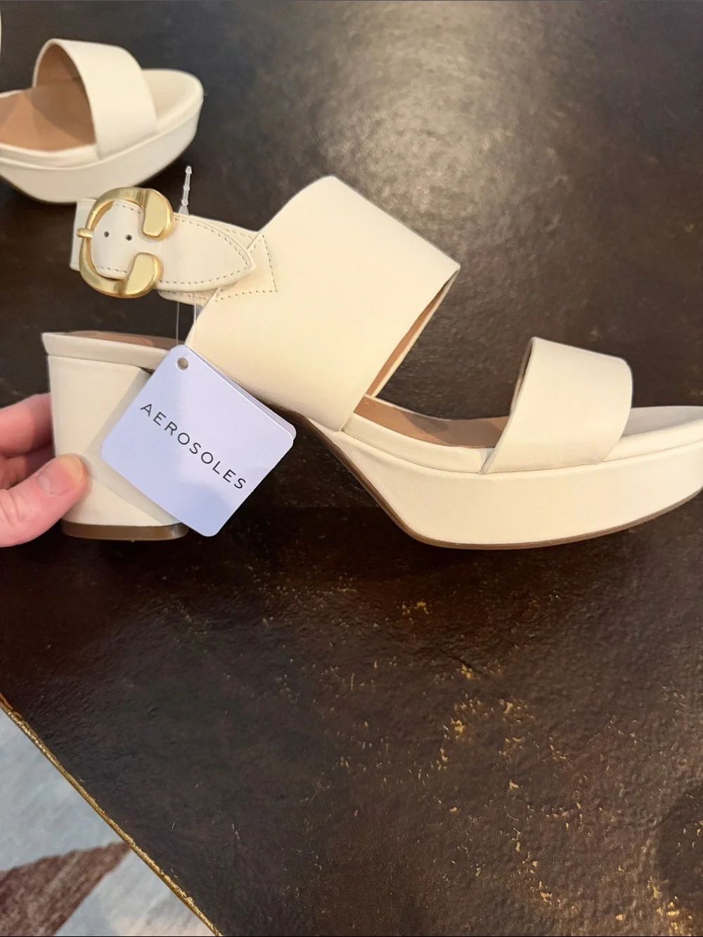 AEROSOLES Ivory Platform Sandal with Gold Buckle
